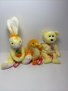 Ty Yellow Bunny, Duck & Bear Plush Trio